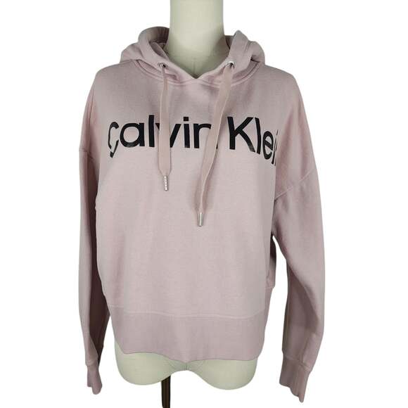 Calvin Klein Performance Dusty Rose Pink Cropped Logo Hoodie - Picture 3 of 6